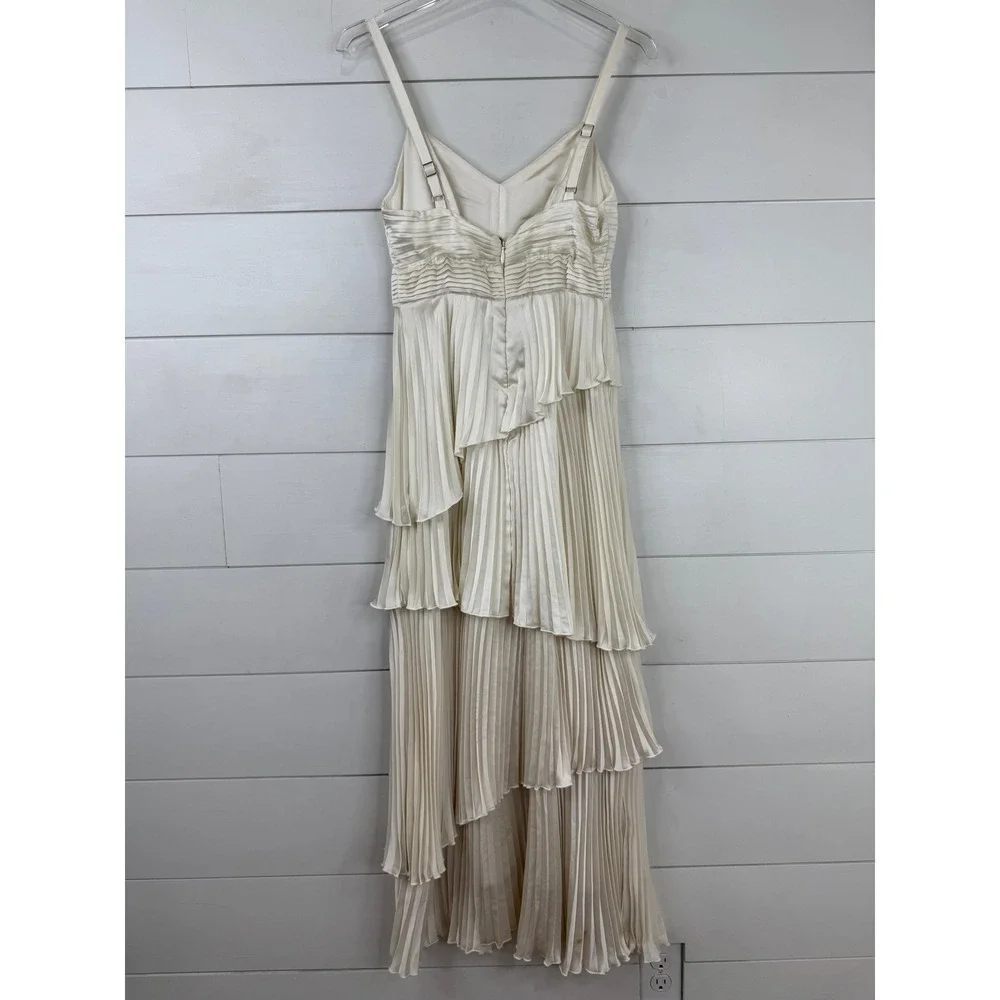 Abercrombie & Fitch GISELLE Pleated Tiered Dress Women XS Cream Satin Cutout